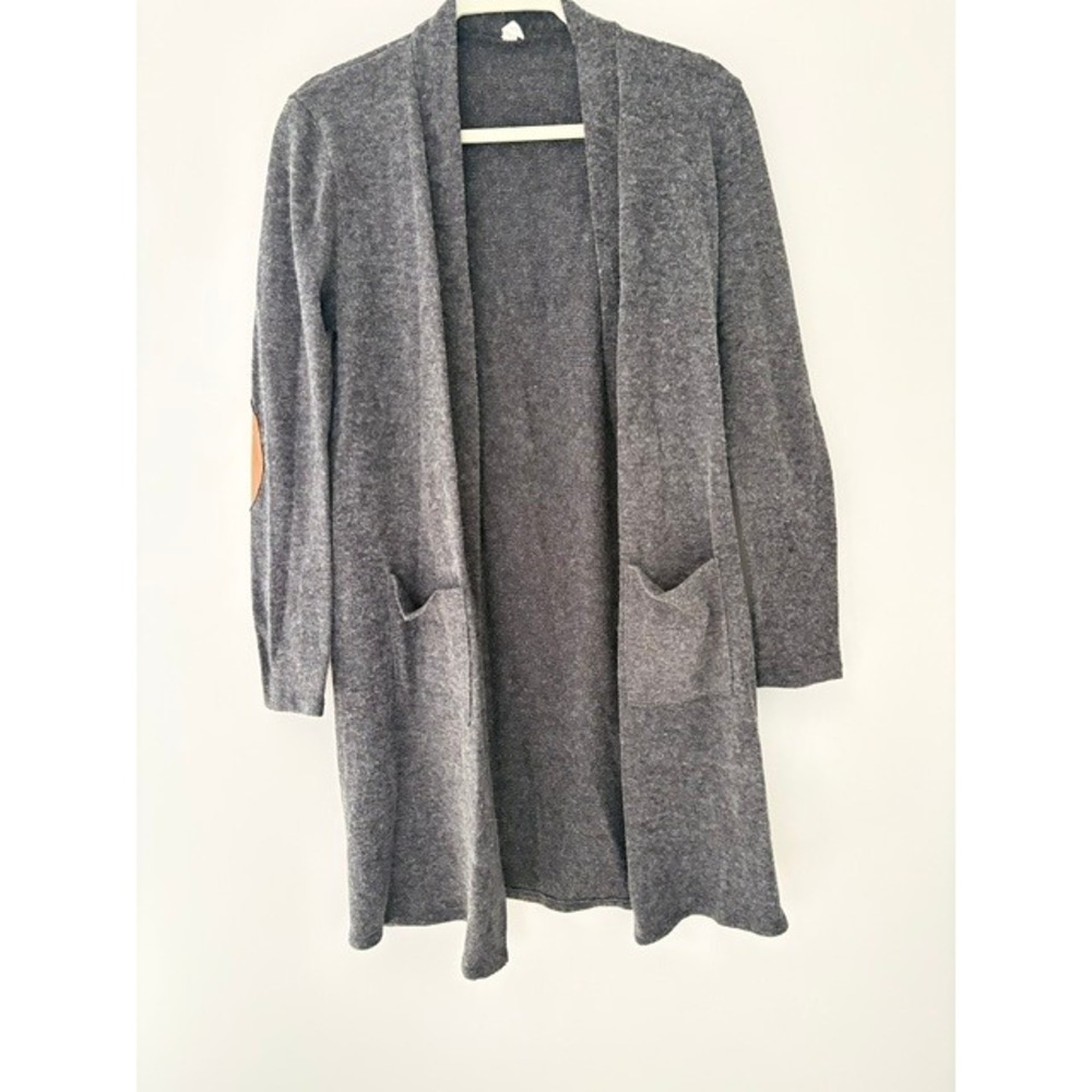 Pink Blush Charcoal Grey Open Front‎ Cardigan Elbow Patches Small P4555